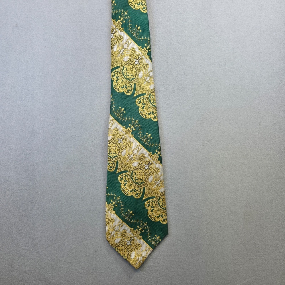 Vintage Kings Lynn Green & Gold Wide Neck‎ Tie Size 4.25X54.5